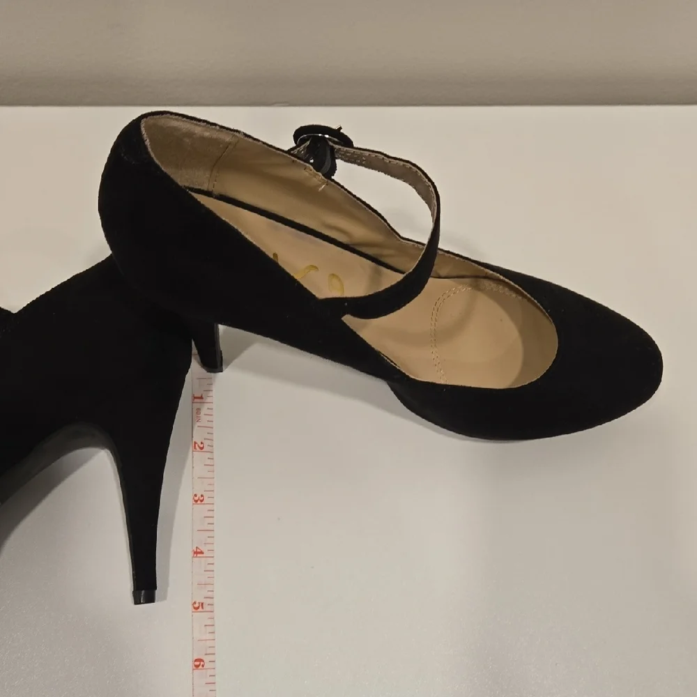 Unisa Black Suede Mary Jane Pumps with Ankle Strap